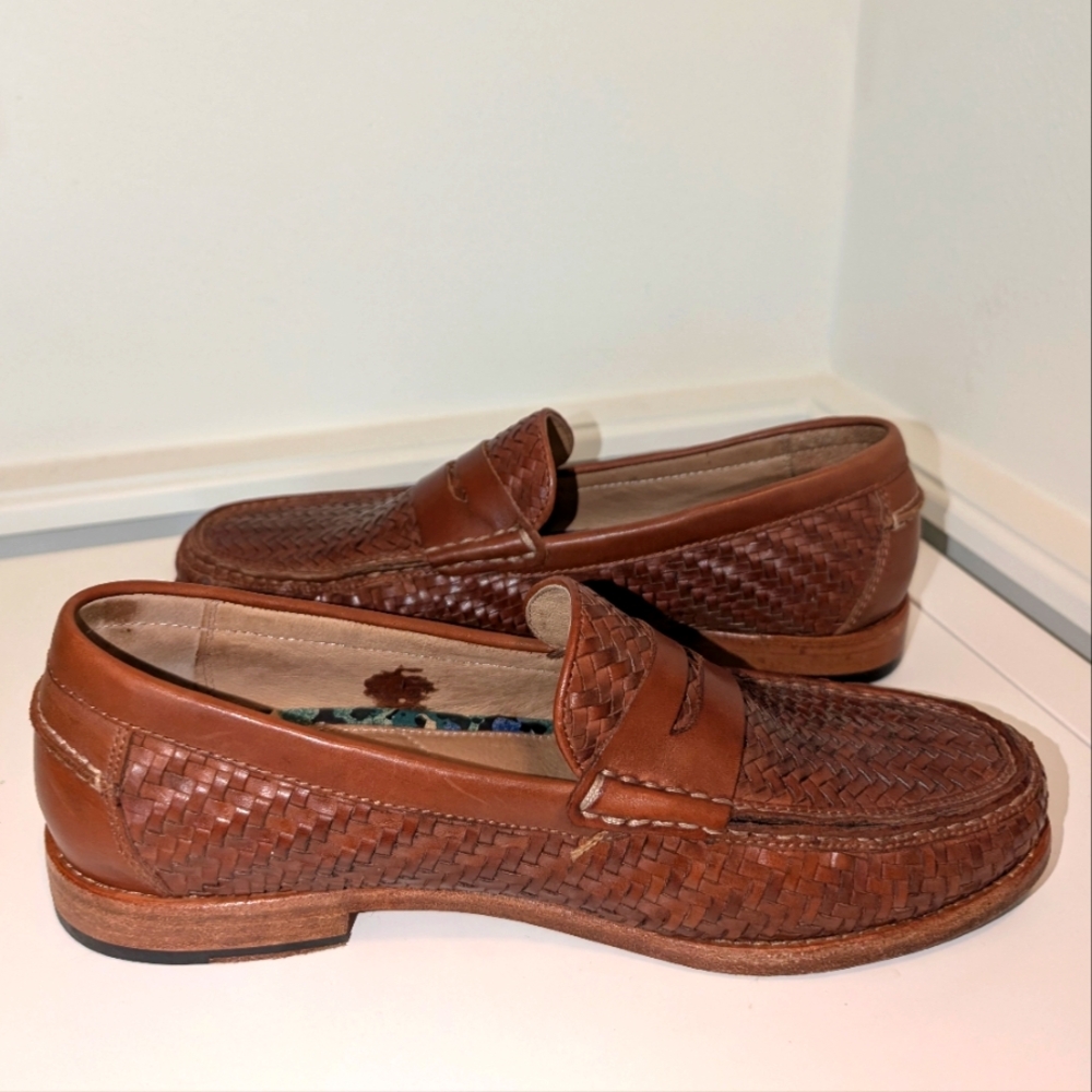 Mens Johnston Murphy Brown Basket Weave Penny Loafers Size 10